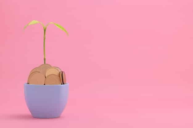 A visual of stacked coins and a growing plant, symbolizing financial support and growth during maternity leave.