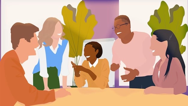 Image illustrating a community meeting, with diverse participants actively engaged in a discussion, showcasing collaboration and shared decision-making.