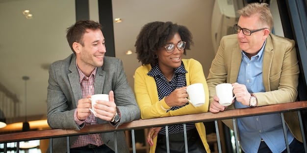 A photo of a networking event where diverse professionals are engaged in conversation, exchanging ideas and business cards. The atmosphere is energetic and collaborative, highlighting the importance of building connections in the business world.