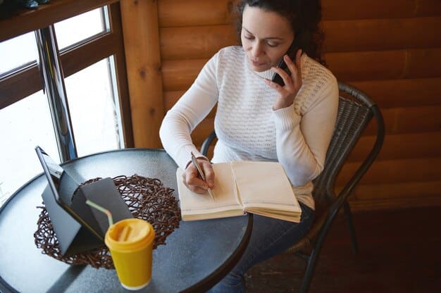 A person sitting at a desk, thoughtfully writing in a journal with a pen. The scene is lit warmly, suggesting a reflective and personal activity, emphasizing the importance of self-reflection and personal growth.