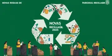 Voluntários e comunidade participando ativamente da coleta seletiva para se adaptar às novas regras de reciclagem de 2025, com foco em sustentabilidade e eficiência.
