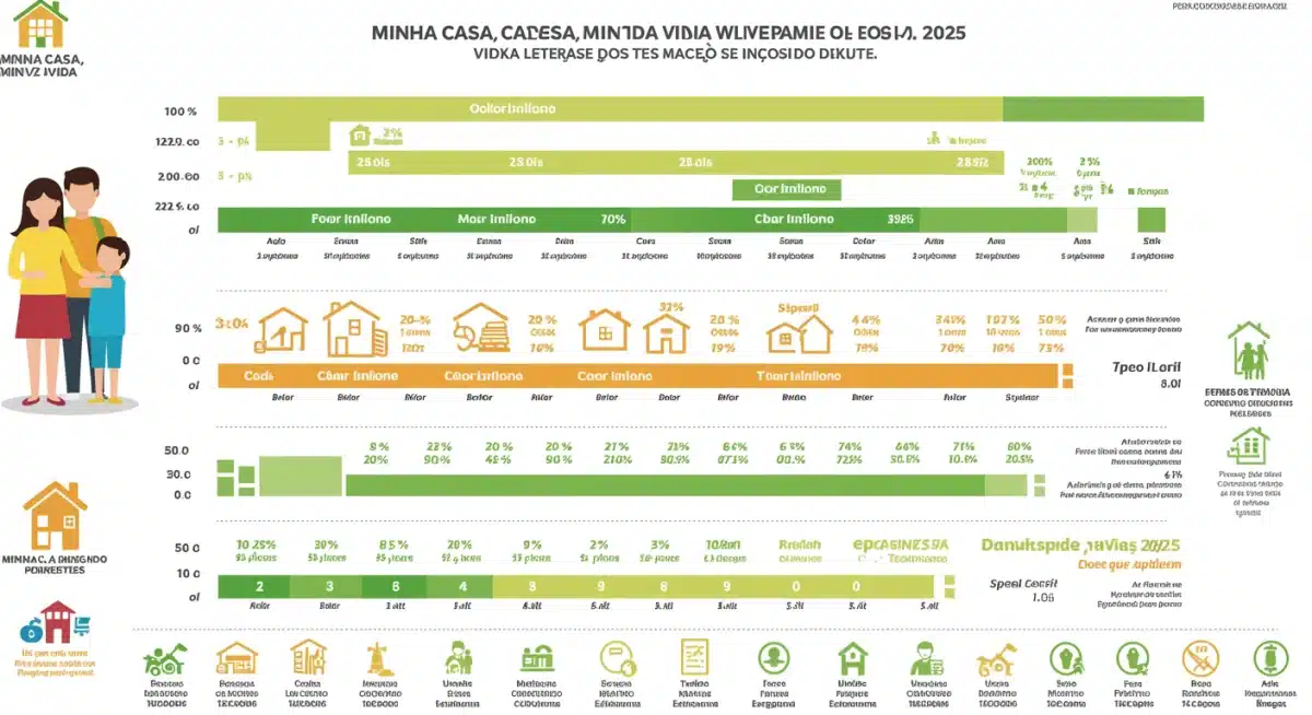 Infográfico detalhando as faixas de renda e benefícios do Programa Minha Casa, Minha Vida 2025 para diferentes famílias brasileiras.