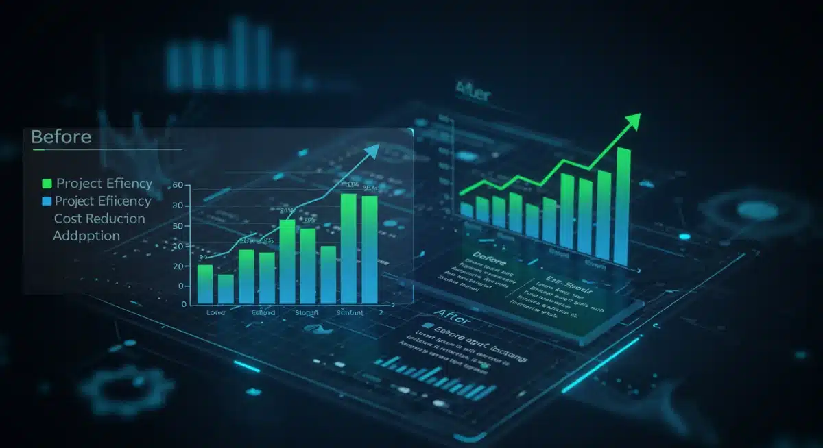 Infográfico comparando eficiência e redução de custos em projetos sociais com e sem tecnologia.
