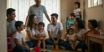 Família brasileira feliz em casa, representando o impacto do Bolsa Família