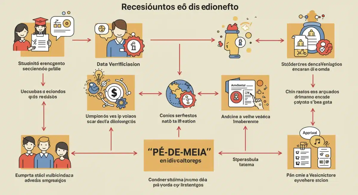 Fluxograma detalhado do processo de inscrição e recebimento do benefício Pé-de-Meia para estudantes.