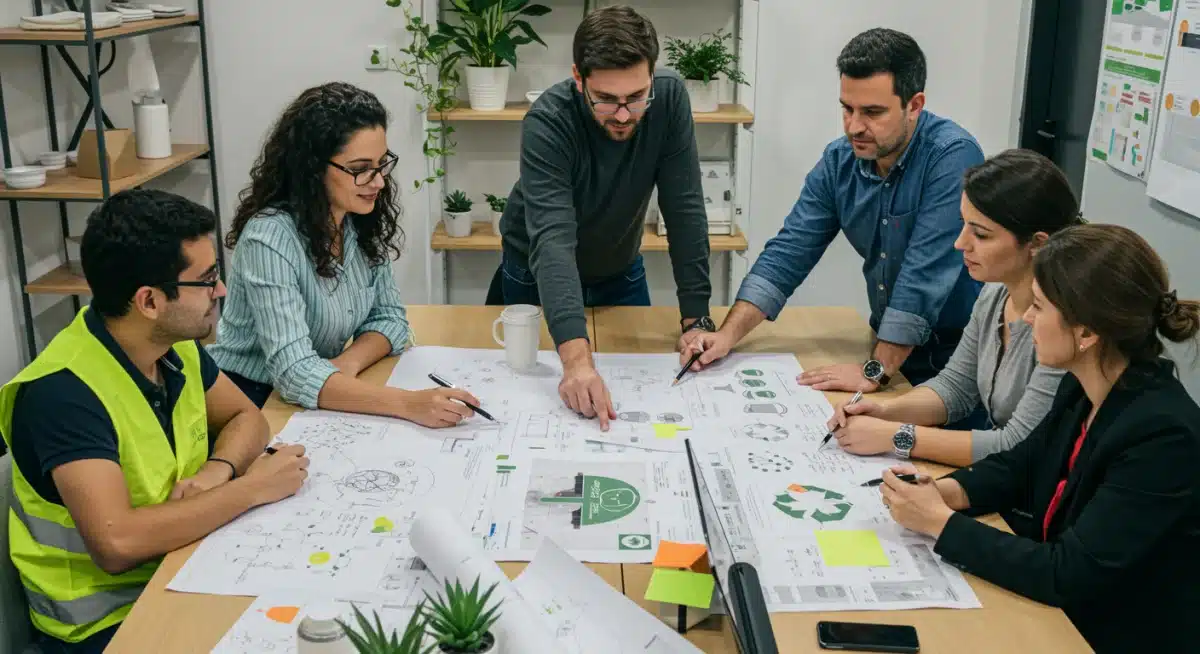 Profissionais colaborando em projetos de design circular para a economia brasileira
