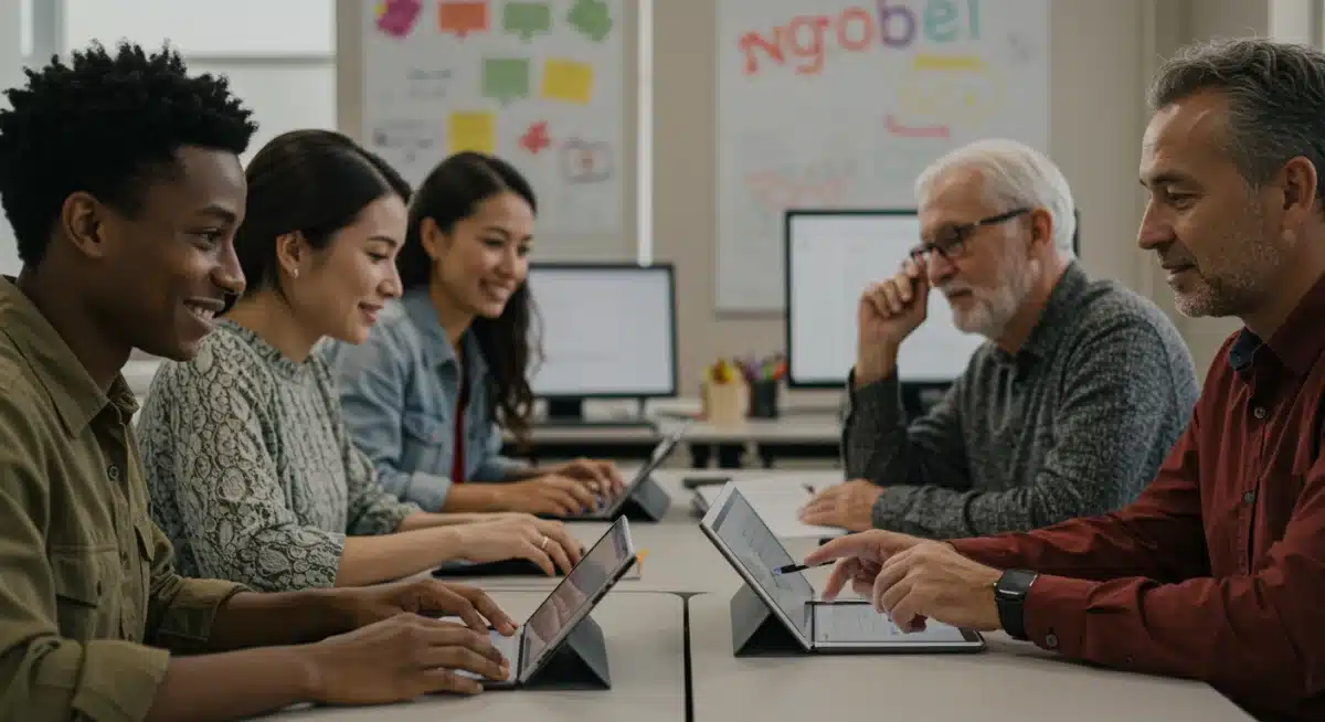 Membros da comunidade participando de oficina de letramento digital