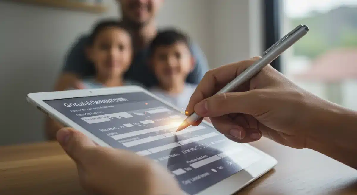 Pessoa preenchendo formulário digital para solicitar benefícios sociais em 2026.