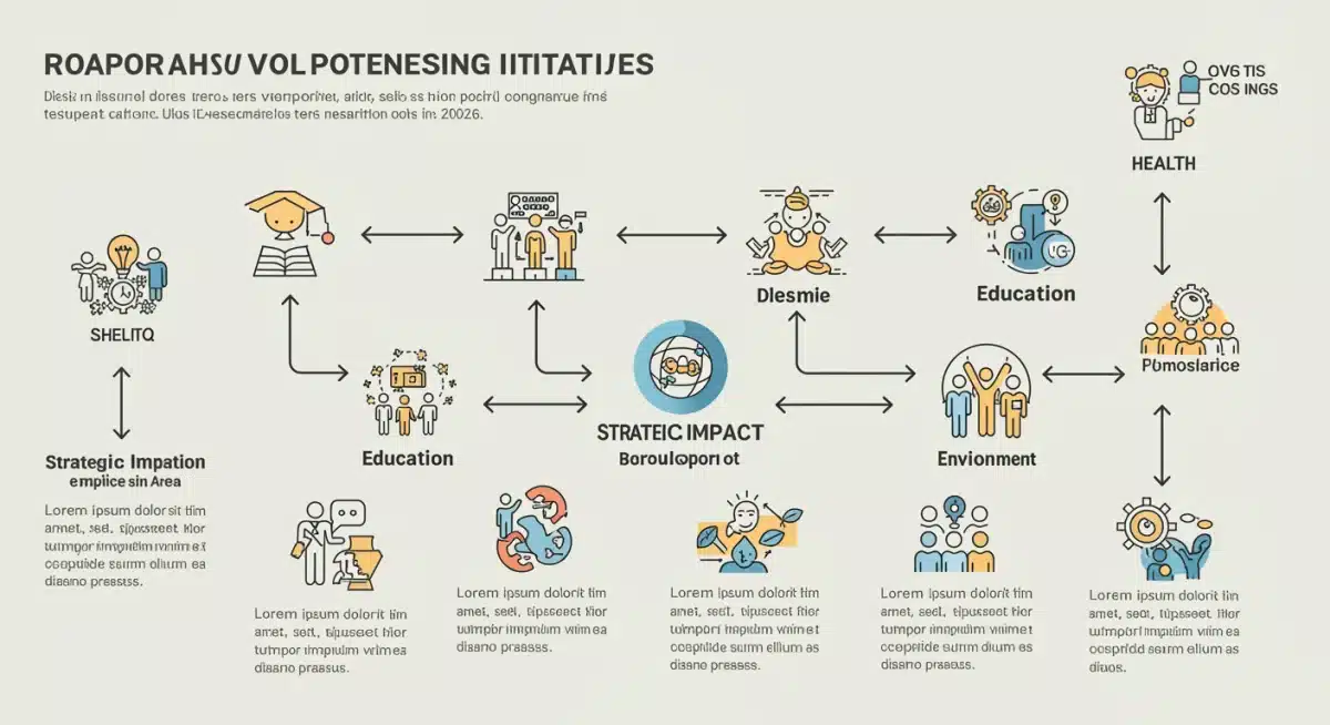 Infográfico detalhando o mapeamento de iniciativas de voluntariado corporativo para 2026.