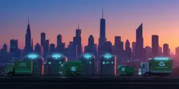 Manejo de Resíduos Sólidos Urbanos em 2026: Reciclagem 15% Maior no Brasil Visão futurista de uma cidade brasileira em 2026, com sistemas avançados de manejo de resíduos e reciclagem automatizada.