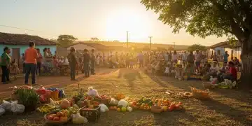 Comunidade engajada em projeto social no Nordeste do Brasil, com pessoas felizes e atividades colaborativas.