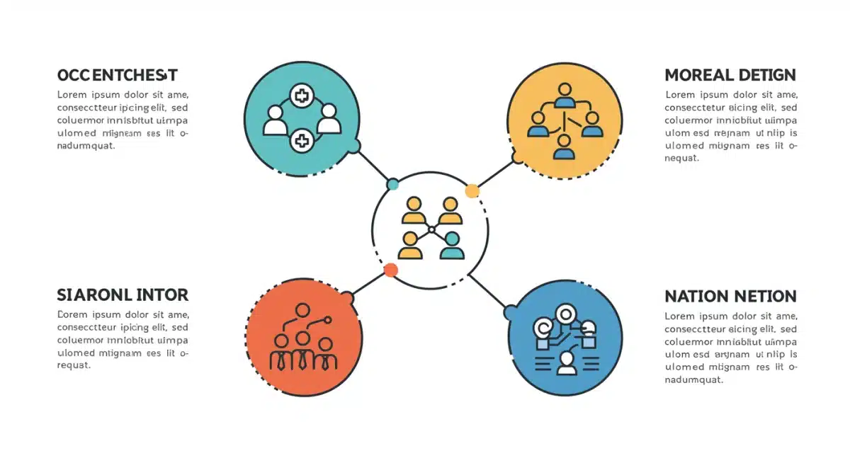 Representação visual das quatro iniciativas comunitárias, conectadas para simbolizar a colaboração em rede e o alcance nacional.