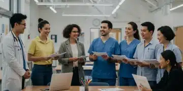 Profissionais de diversas áreas colaborando em projeto de voluntariado especializado, simbolizando impacto social e transformação em 2026.