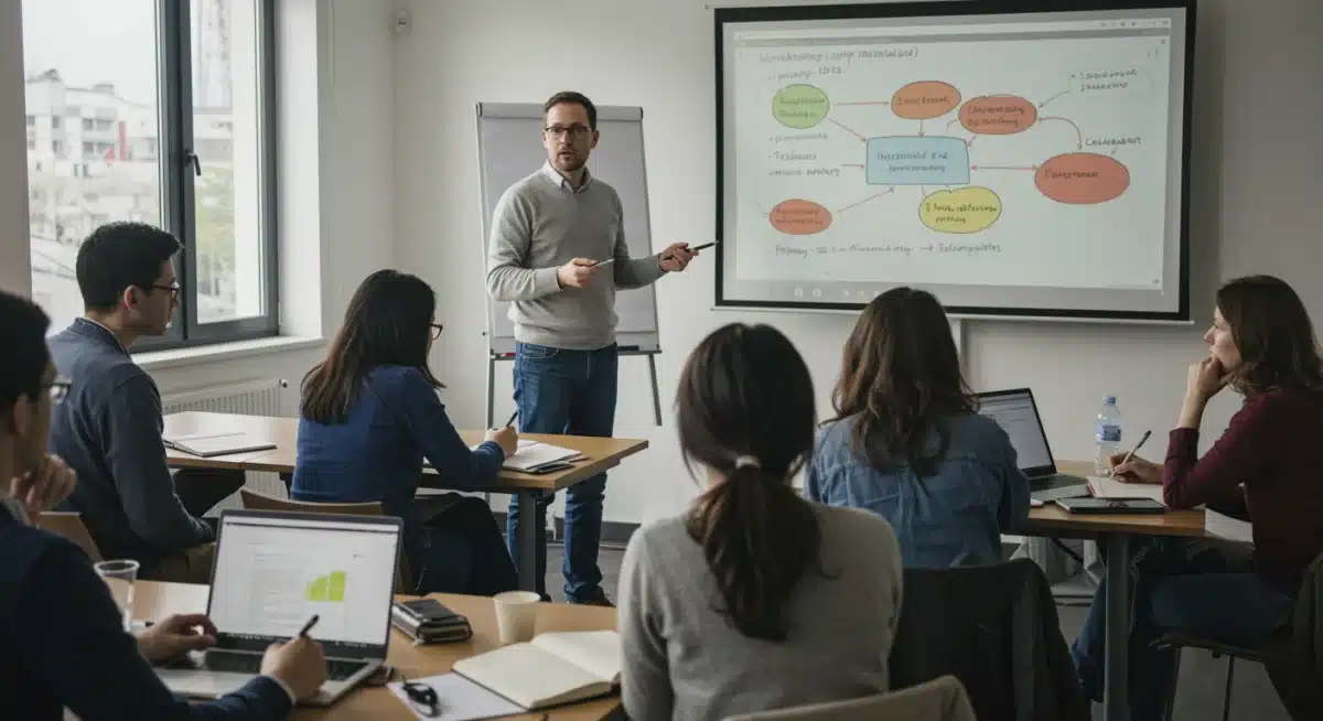 Participantes atentos em um workshop, aprendendo sobre as novas diretrizes e estratégias para captação de recursos para iniciativas comunitárias.