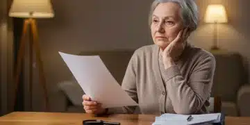 Mulher idosa com documentos que representam o processo de solicitação do BPC em 2026.