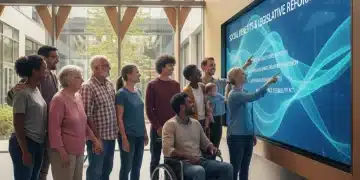 Pessoas de diversas idades e origens consultando informações sobre benefícios sociais e mudanças legislativas para 2026 em uma tela, simbolizando esperança e acesso à informação.