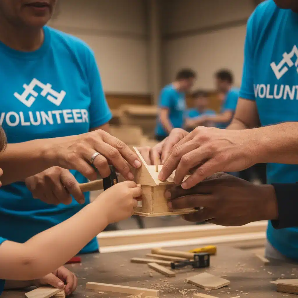 Mãos diversas trabalhando juntas, simbolizando colaboração e esforço voluntário.
