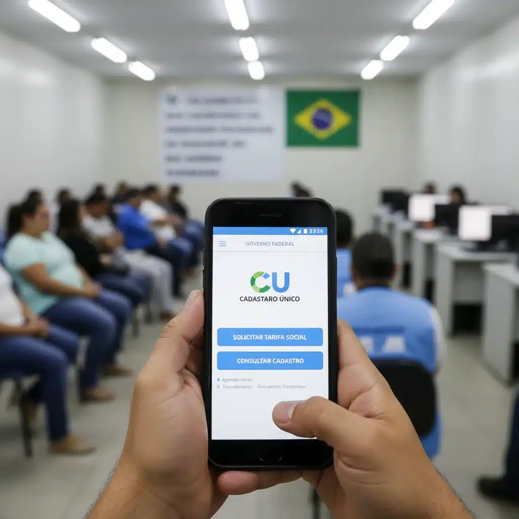 Pessoa usando celular para consultar ou cadastrar no Cadastro Único para Tarifa Social.