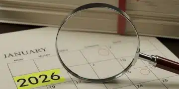 Calendário destacando o ano de 2026 e documentos importantes, simbolizando as mudanças na Pensão por Morte.