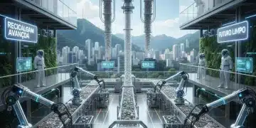Instalação de reciclagem futurista no Brasil com tecnologia avançada para resíduos sólidos