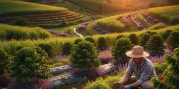 Um campo agrícola saudável no Brasil, com lavouras diversas e solo rico, simbolizando a agricultura regenerativa.