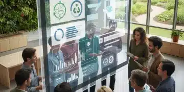 Pessoas colaborando em um tablet, usando ferramentas digitais para inovação social comunitária.