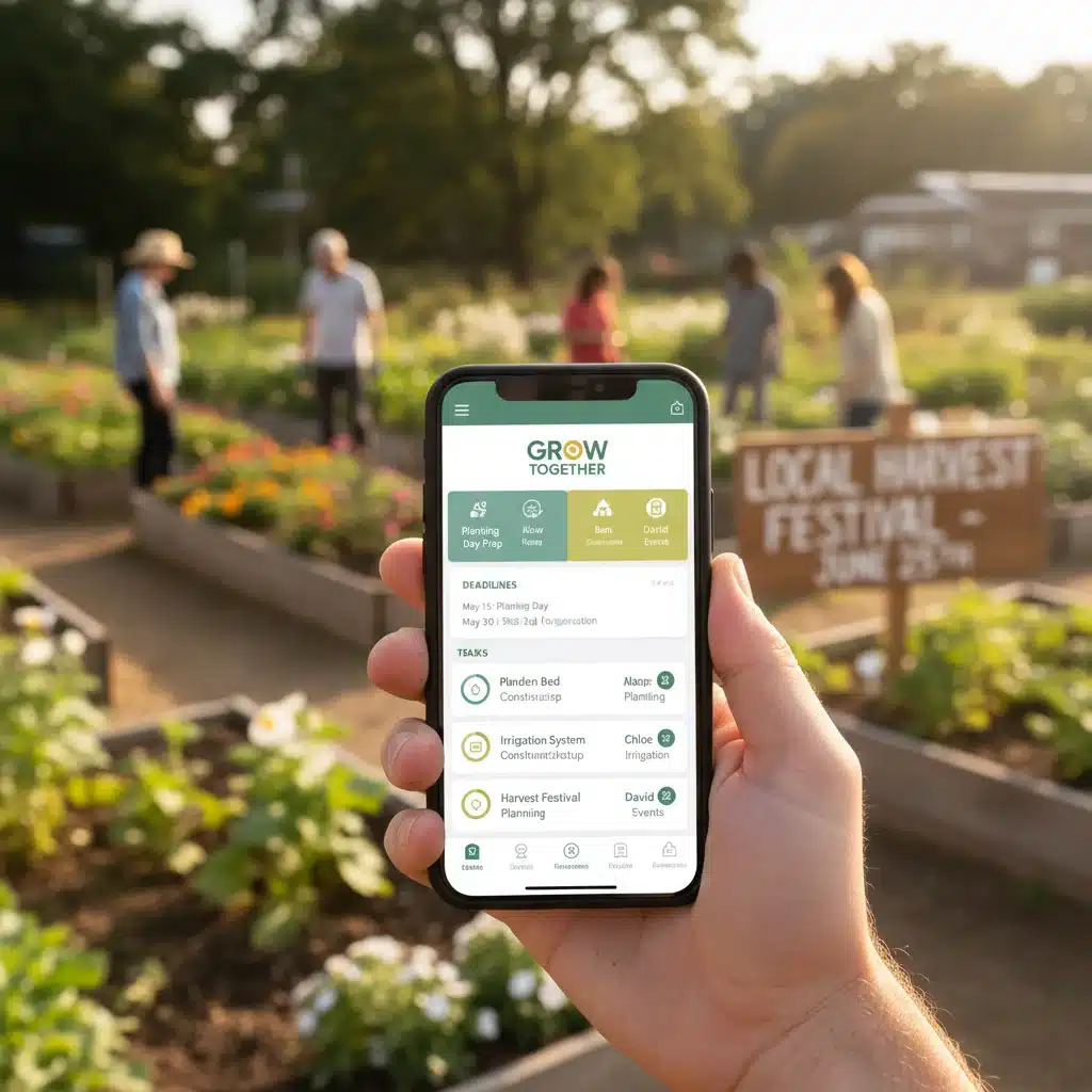 Mão segurando smartphone com aplicativo de gestão de projetos para iniciativas sociais.