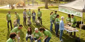 Voluntários engajados em projeto comunitário, colaborando para um impacto social positivo.