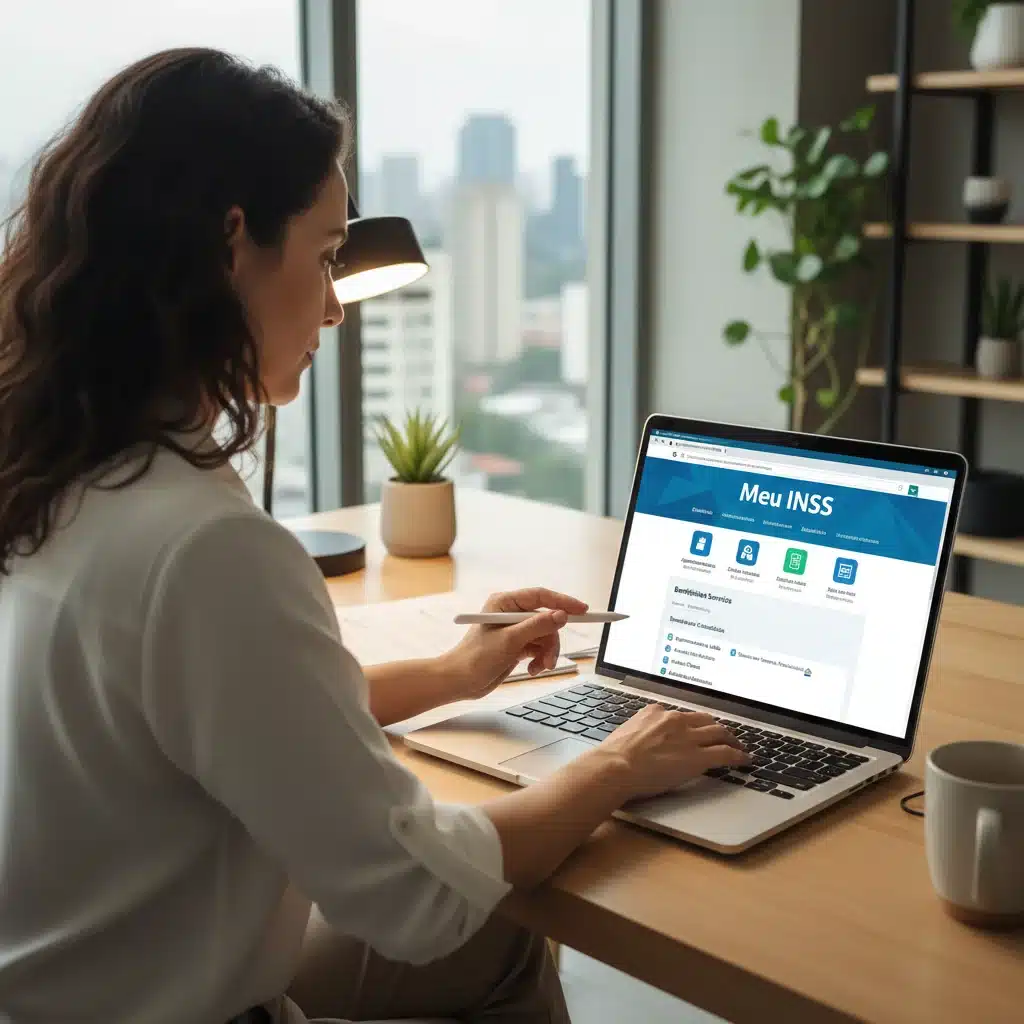 Pessoa preenchendo formulário online do BPC 2026 através do portal Meu INSS ou Cadastro Único