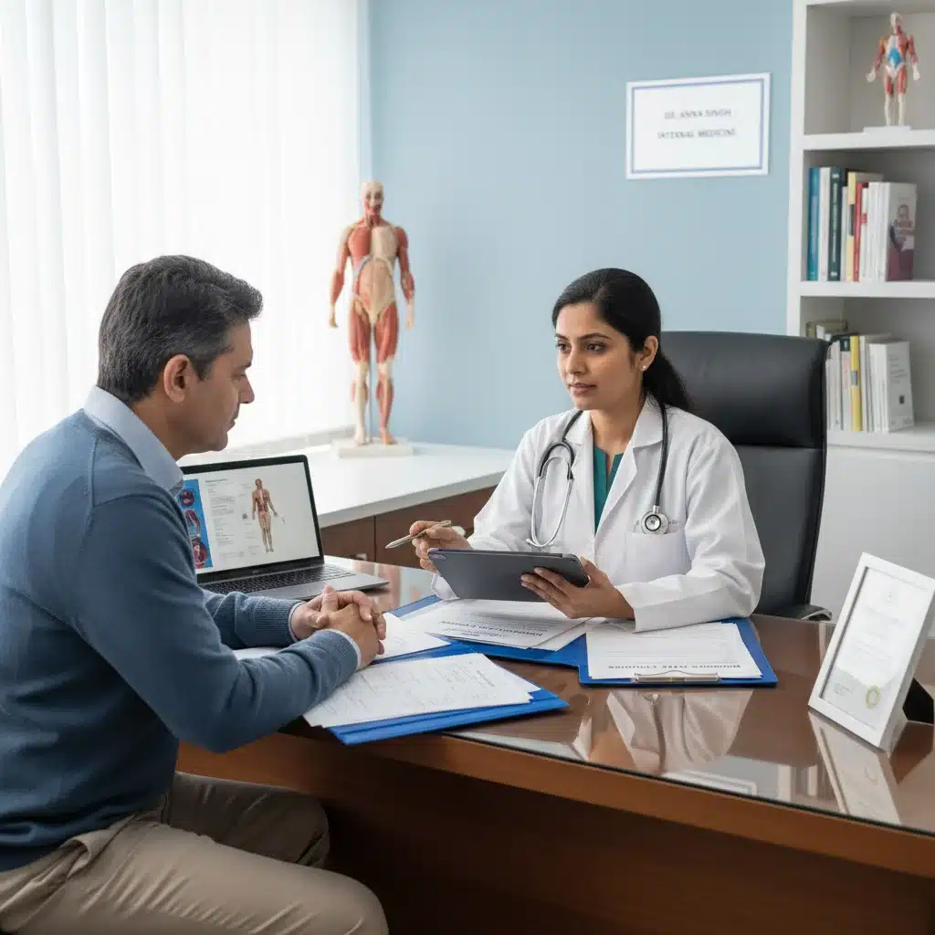 Médico conversando com paciente sobre condições médicas e documentação para isenção de impostos.