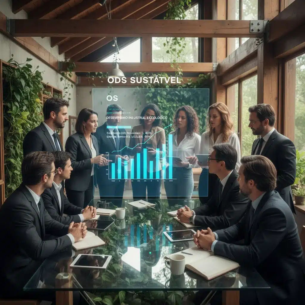 Líderes empresariais brasileiros discutindo estratégias de sustentabilidade e inovação industrial.